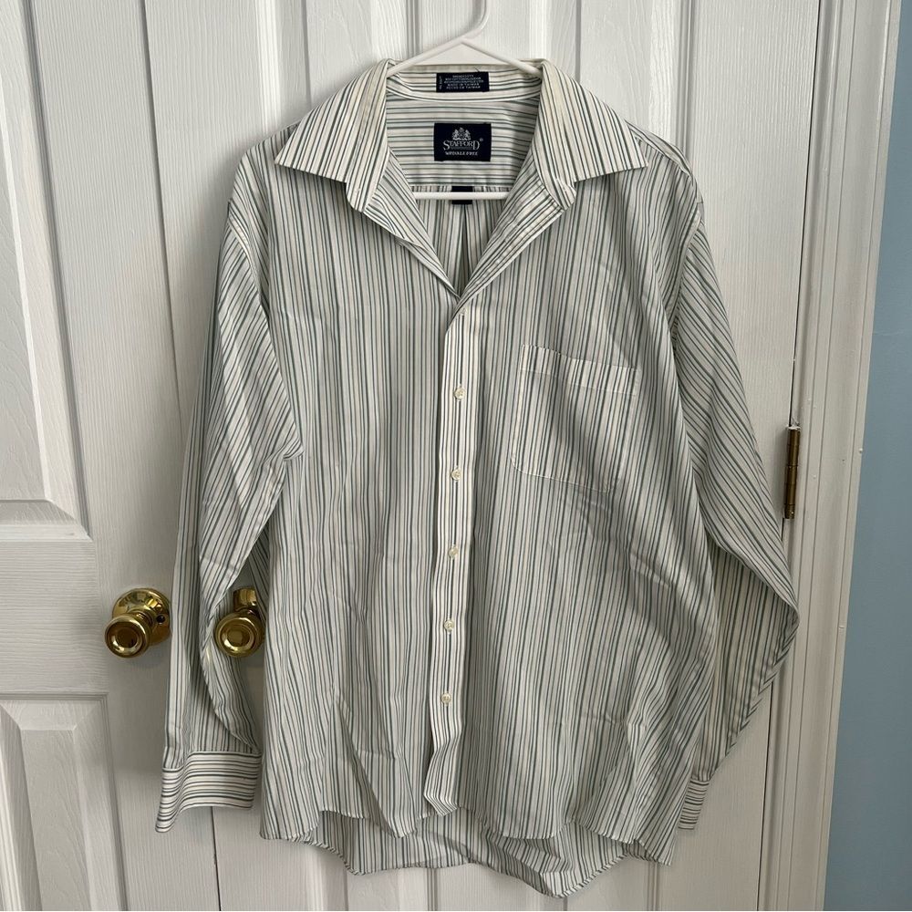 Stafford Wrinkle Free‎ Mens 16 34/35 White Cotton Long Sleeve Button Down Shirt